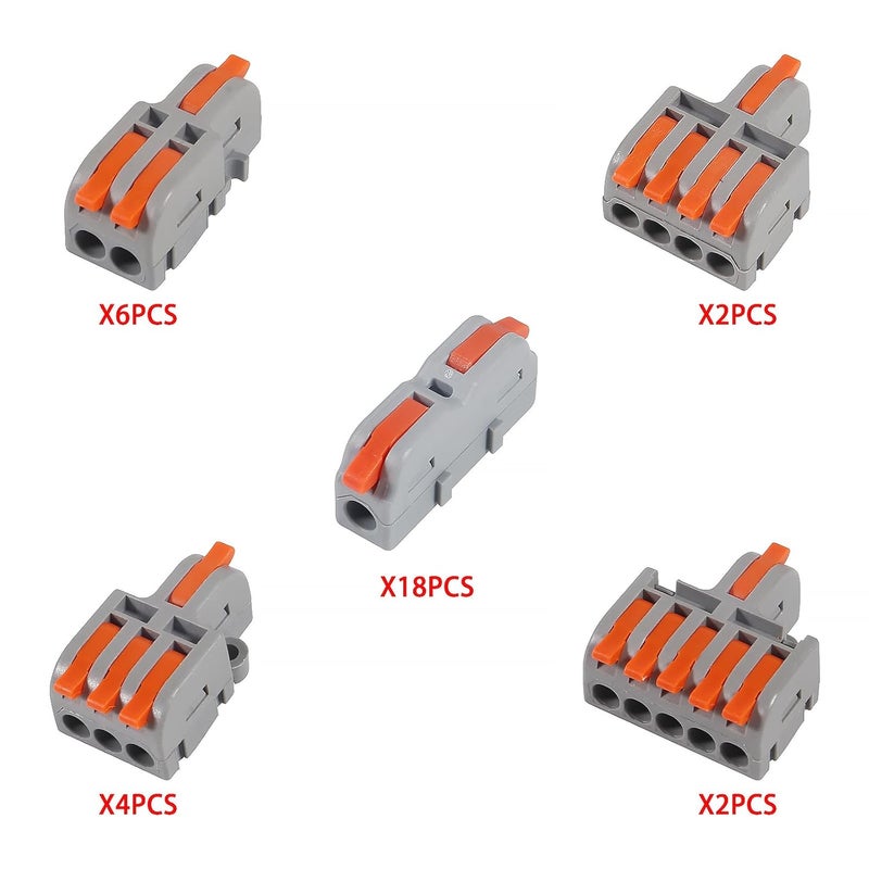 AiTrip 32Pcs Lever Wire Connectors, 1 in 1 Out/1 in 2 Out/ 1 in 3 Out/ 1 in 4 Out/1 in 5 Out DIY Mini Compact Splicing Assortment Quick Electrical Connector Kit for 24-12 AWG in a Box - Image 3